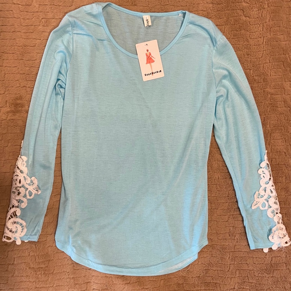 Long Sleeve Top with Crochet Detail at Wrists